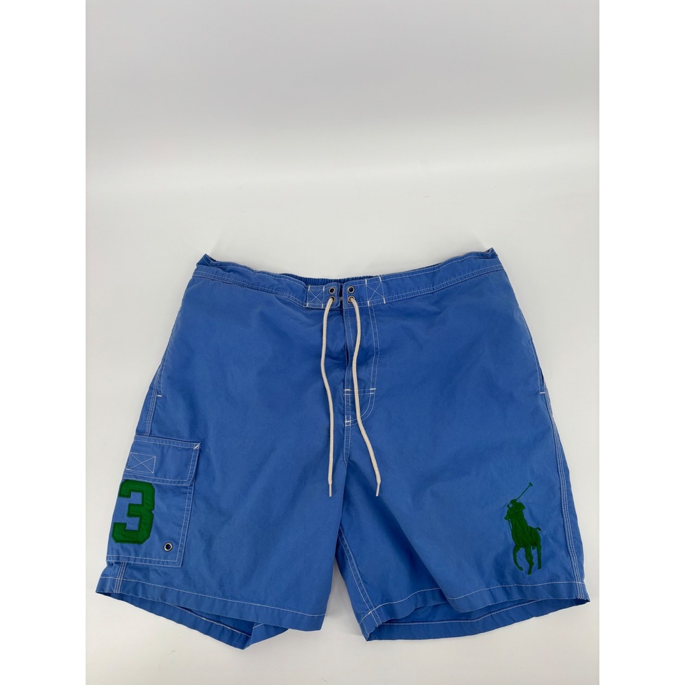 Polo Ralph Lauren Mens XL Blue Big Pony Swim Trunks Cargo Board Shorts 3 Patch